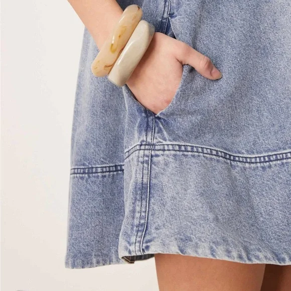 Free People Remino Denim Mini Dress in Ocean Blue - Picture 3 of 9